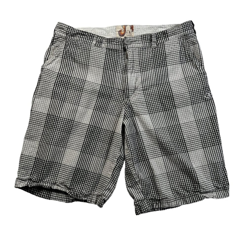 Ocean Pacific Shorts Men's Check Slash Pkt Cotton Bermudas Black Gray White 34